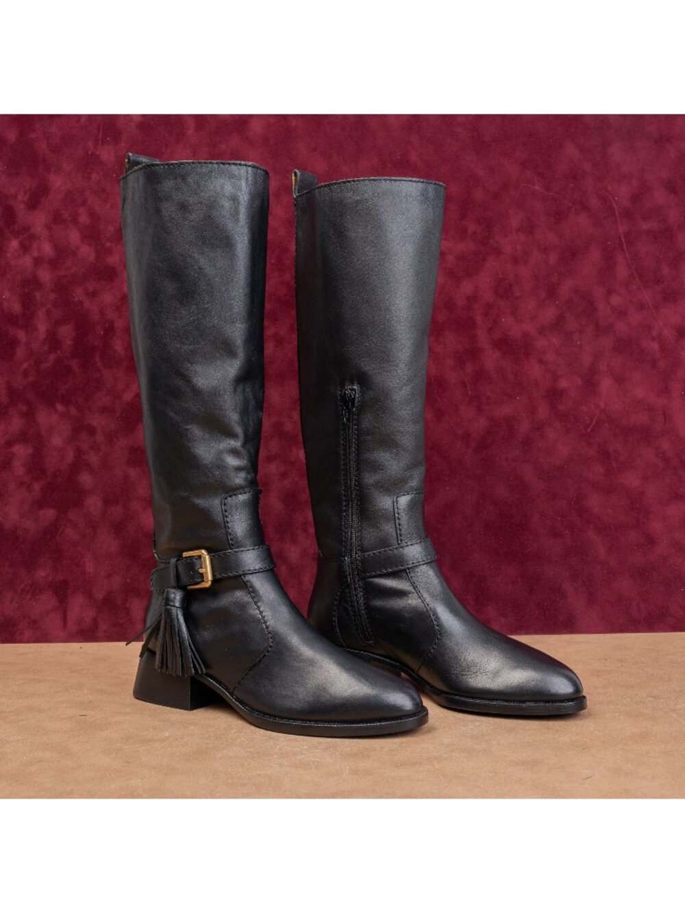 See by Chloe Women Black Leather Tassel Fall Classic Riding Zip Boots 7US EUR37